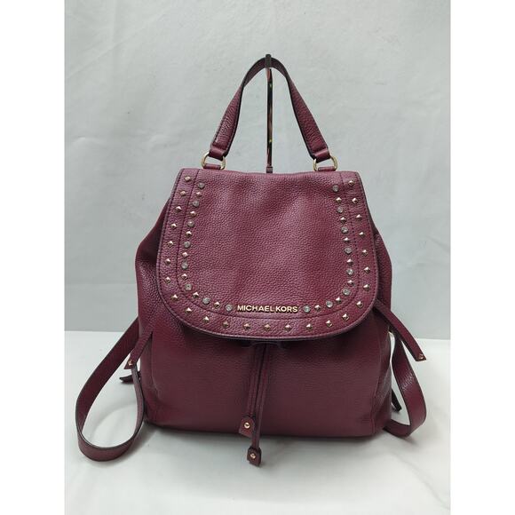 Michael Kors Burgundy Pebbled Leather Crystal Studded Drawstring Backpack main image 11
